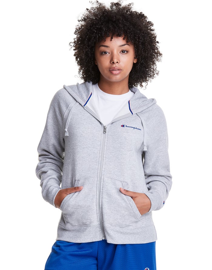 Champion Powerblend Fleece Full Zip Kadın Kapşonlu Sweatshirt Gri ( UNEKTL304 )